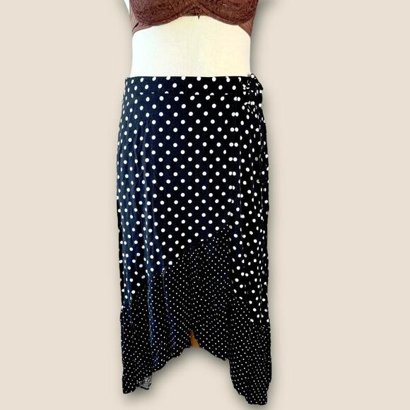 Torrid Polka Dot Faux Wrap Ruffled Maxi Skirt High Low Size 1X 14/16 Black White - Picture 1 of 14